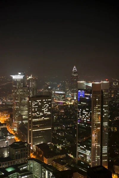 Vista Aérea Del Horizonte Ciudad Frankfurt Por Noche — Foto de Stock