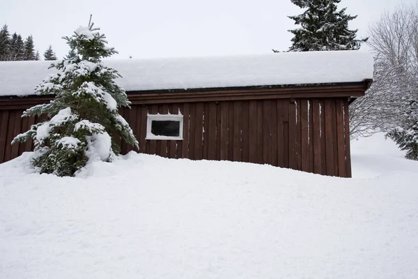 Holzschuppen Mit Schnee Bedeckt — Stockfoto