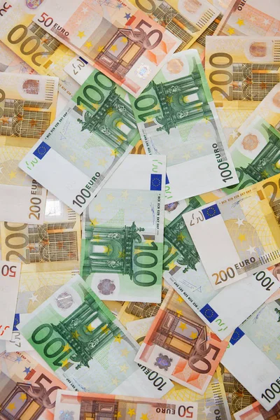 Widok Góry Różnych Banknotów Walucie Euro — Zdjęcie stockowe