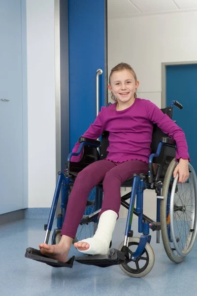 Girl Wheelchair Foot Plaster — Stock Photo, Image