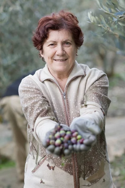 Older Woman Olives — Stock Photo, Image