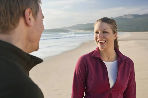 Young Couple Smiling Beach Stock Picture