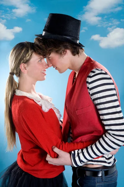 Loving Couple Wear Red Look Together — Stock Photo, Image