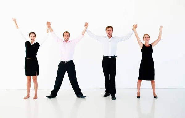 Jubilante Equipe Negócios Isolado Fundo Branco — Fotografia de Stock