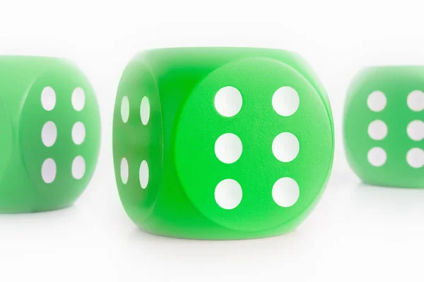 Green Dice All Sides Sixes Isolated White — Stock Photo, Image