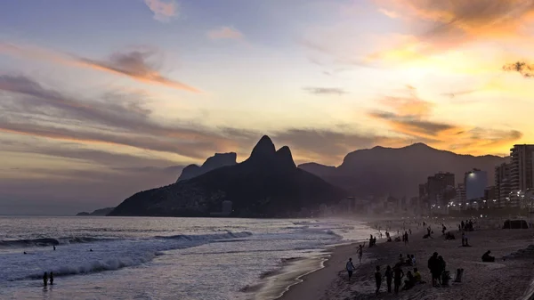 Vista Praia Ipanema Morro Dois Irmaos Entardecer Rio Janeiro Brasil — Fotografia de Stock