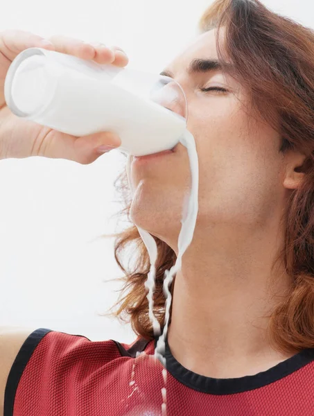 Man Drinking Glass Milk — Stock Photo, Image
