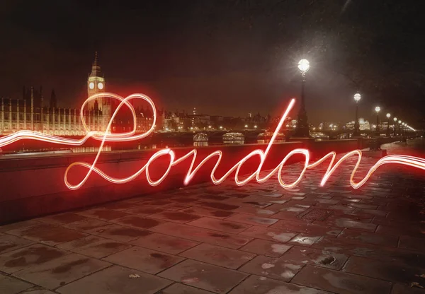 Licht Spoor Van Het Woord Londen Geschreven Londense Scene — Stockfoto