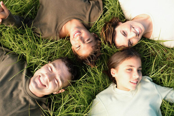 Top View People Lying Grass Stock Picture