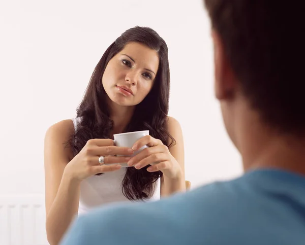 Vrouw Die Koffie Drinkt Met Man — Stockfoto