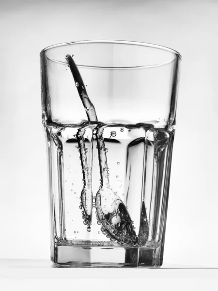 Still Life Silver Teaspoon Glass Water — Stock Photo, Image