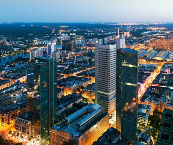Vista Aérea Distrito Negócios Noite Frankfurt Alemanha — Fotografia de Stock