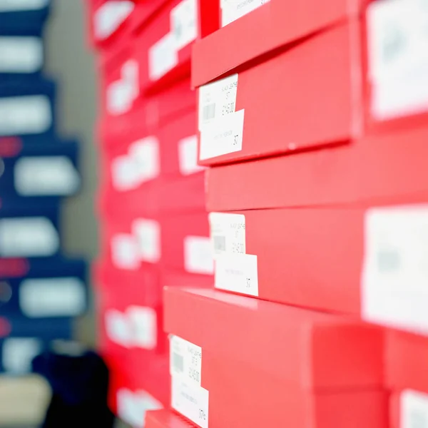 Cajas Zapatos Apiladas Cierre — Foto de Stock