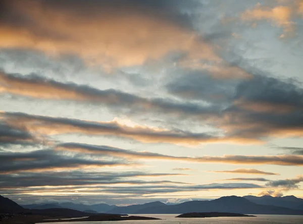 Vista Silhueta Lago Pôr Sol Assynt North West Highlands Escócia — Fotografia de Stock