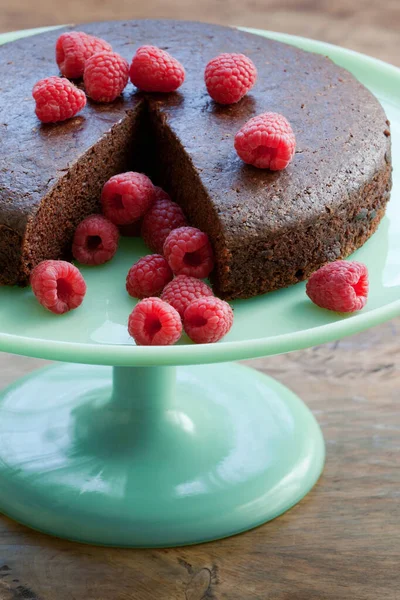 Chocolate Cake Raspberries — Stock Photo, Image