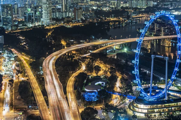 Aerial Highway Flyer Night Singapore — Stock fotografie