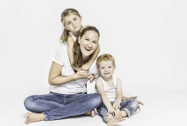 Portrait Mère Avec Fils Fille — Photo