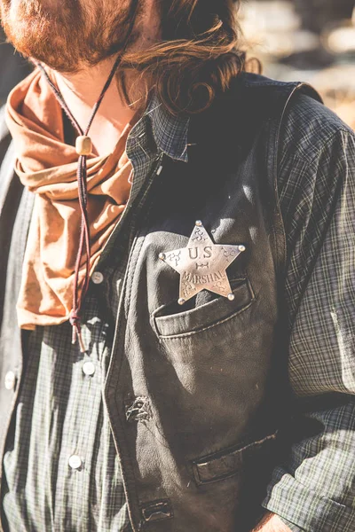 Gehakt Schot Van Cowboy Sheriff Wild West Filmset Fort Bravo — Stockfoto