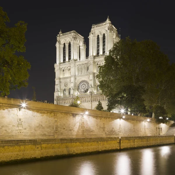 View Notre Dame Cathedral River Seine Night Paris France Stock Image