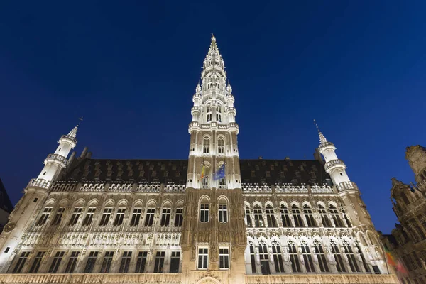 Ратуша Hotel Ville Grand Place Ночью Брюссель Бельгия — стоковое фото