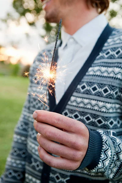 Young Man Holding Sparkler — Stock Photo, Image