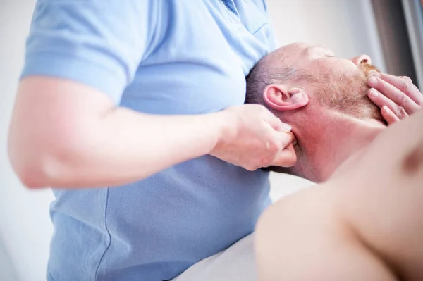 Man Lying Back Receiving Head Massage — Stock Photo, Image