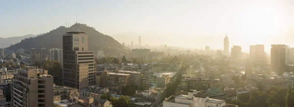 Vista Aérea Ciudad Central Santiago Amanecer Desde Azotea Del Apartamento — Foto de Stock