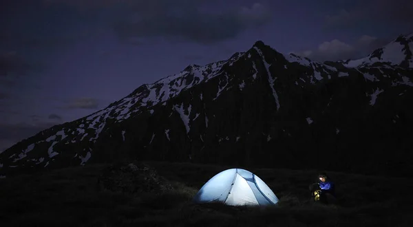 Tente Iluminada Por Noche Nueva Zelanda — Foto de Stock