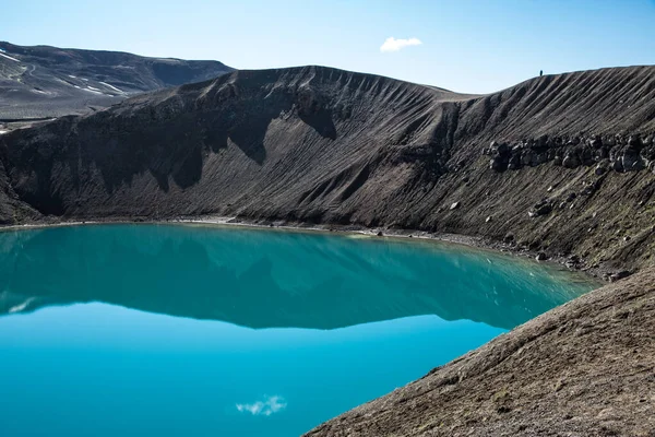 Vista Elevada Água Azul Lago Cratera Viti Krafla Islândia — Fotografia de Stock