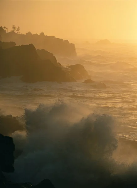 Vagues Contre Les Rochers Soir — Photo