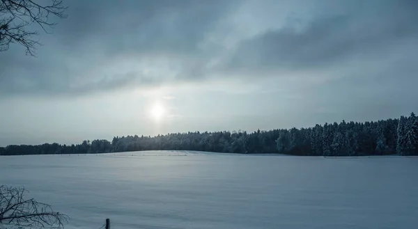 Солнечный Свет Над Зимним Пейзажем Ленгрис Бавария Германия — стоковое фото
