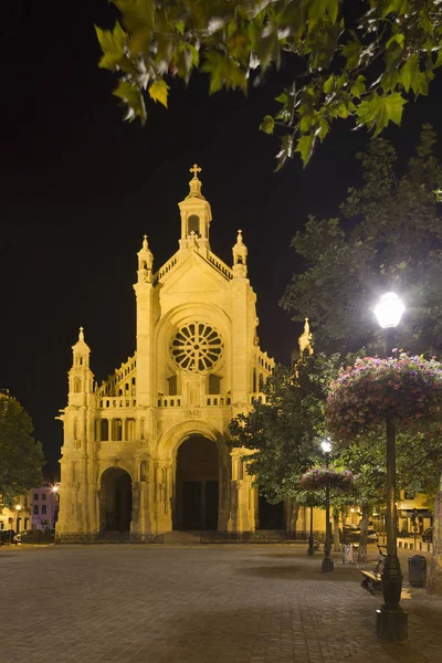 Widok Kościół Katarzyny Nocy Bruksela Belgia — Zdjęcie stockowe