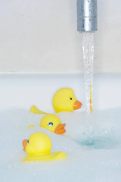 Rubber Ducks Running Bath — Stockfoto