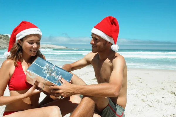 Feirer Jul Stranden Feriebegrepet stockfoto