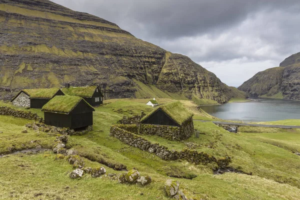 Casas Saksun Ilhas Faroé Dinamarca — Fotografia de Stock