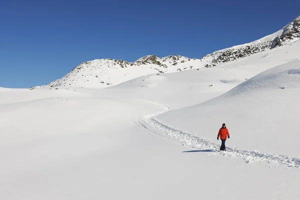 在雪地中行走的人 奥地利库泰岛 — 图库照片