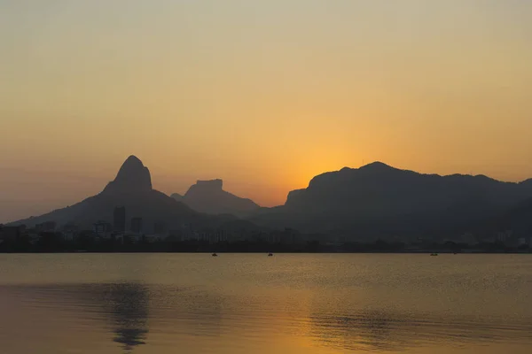 Západ Slunce Lagoa Rodrigo Freitas Rio Janeiro Brazílie — Stock fotografie