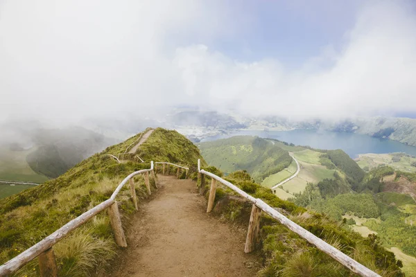 Caminho Com Lagoa Das Sete Cidades Distância São Miguel Açores — Fotografia de Stock