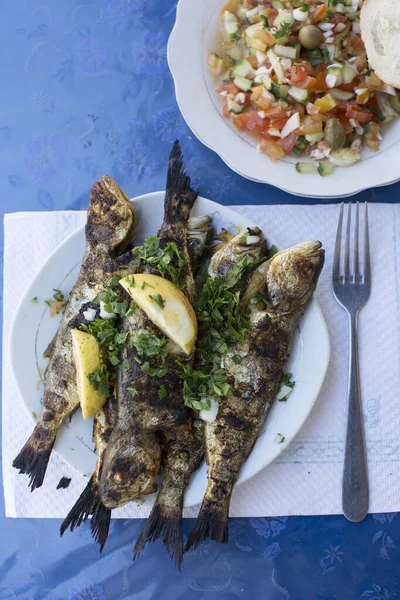 Pesce Cotto Sul Piatto Djerba Tunisia — Foto Stock