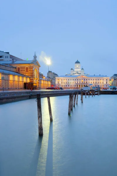 Uferpromenade Und Beleuchtete Gebäude Der Nacht Helsinki Finnland — Stockfoto