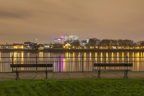 Blick Auf Kanarienvogel Und Themse Bei Nacht London Vereinigtes Königreich — Stockfoto