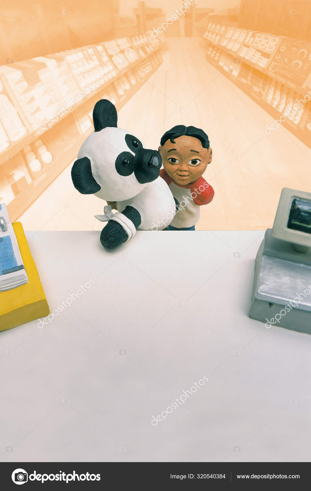 Model Boy Carrying Bandaged Panda Toy Front Pharmacy Counter Stock ...
