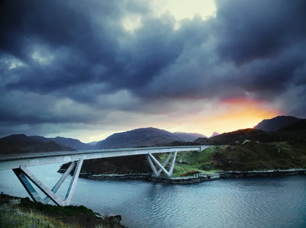 Céu Dramático Ponte Kylesku Kylesku North West Highlands Escócia Reino — Fotografia de Stock