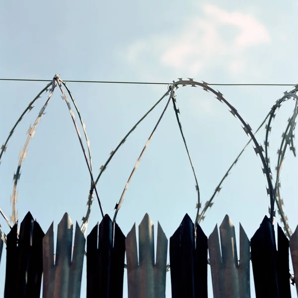 Barbed wire and sharp metal spikes — Stock Photo, Image