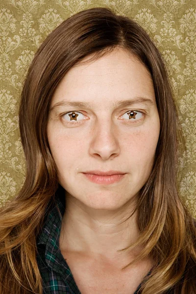Retrato Mulher Adulta Média Com Olhos Forma Estrela — Fotografia de Stock
