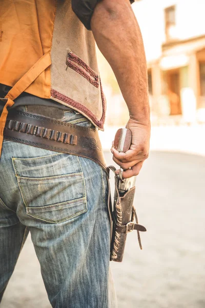 Recortado Primer Plano Funda Vaquero Pistola Set Películas Del Oeste —  Fotos de Stock