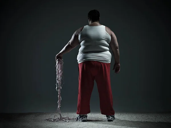Overvægtige Kvinde Holder Målebånd - Stock-foto
