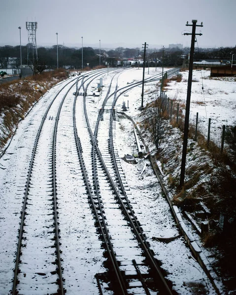 Snow on rail line — Stockfoto