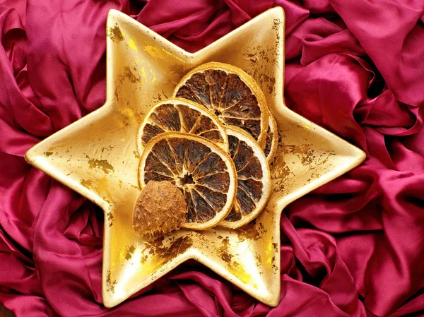 Suszone Owoce Boże Narodzenie Talerzu Gwiazdy — Zdjęcie stockowe