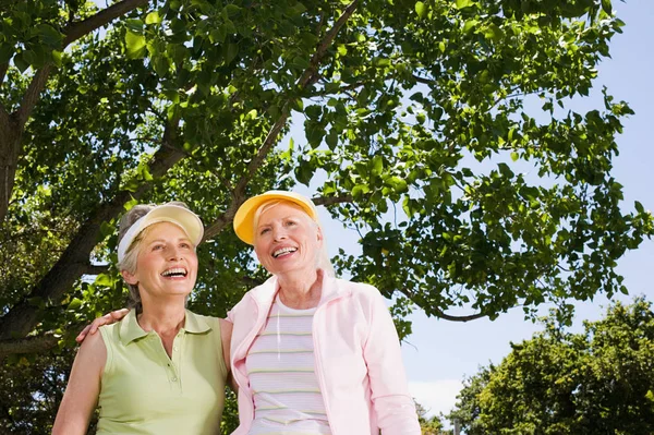 Two Senior Adult Women Park — Stock Photo, Image